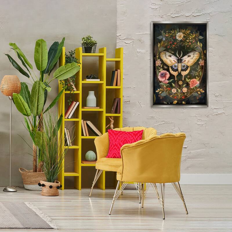 Stupell Victorian Botanicals & Moth Framed Floater Canvas Wall Art Design By The Dutch Lady