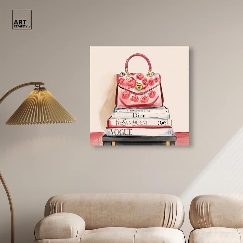 red flowers handbag Canvas by Art Remedy, Gallery Wrapped