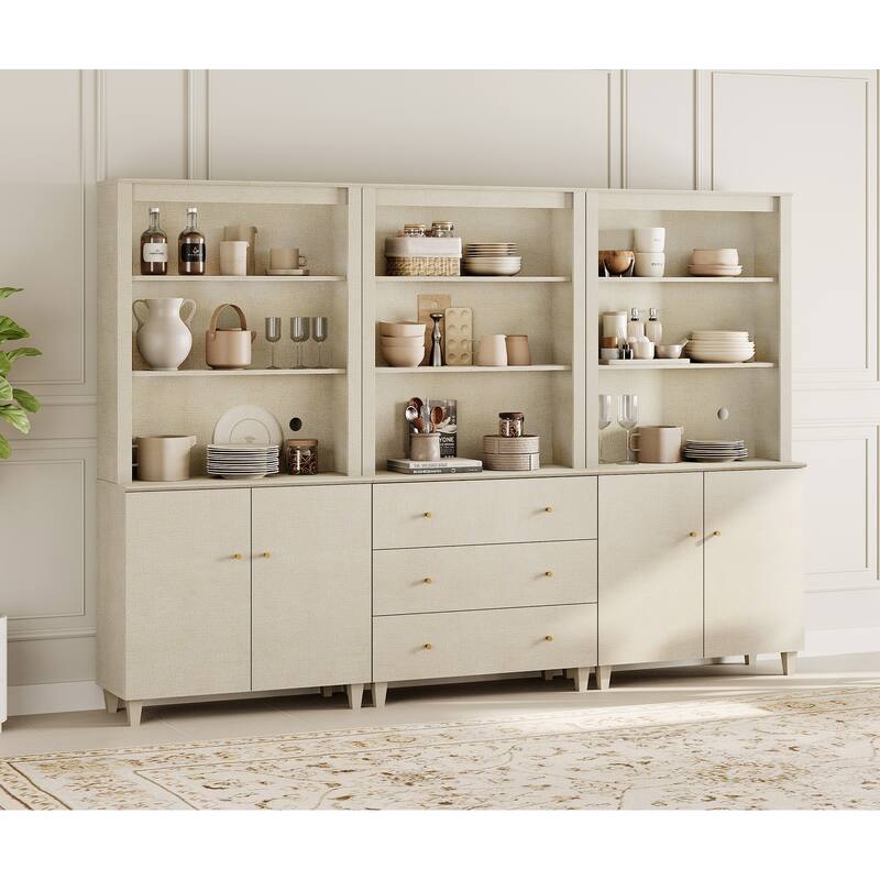 71" Tall Pantry Cabinet Set of 3, Modern Kitchen Storage Pantry with Drawers and Doors, Modular Storage Cabinets for Dining Room