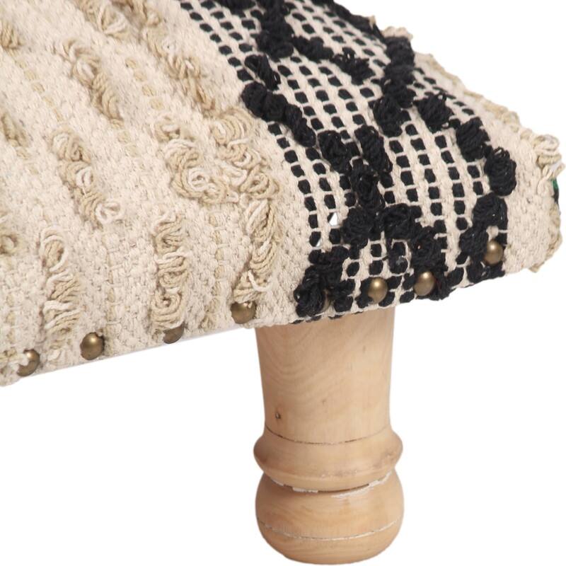 HERAT ORIENTAL Handmade Geometric Cotton Dhurrie Upholstered Footstool