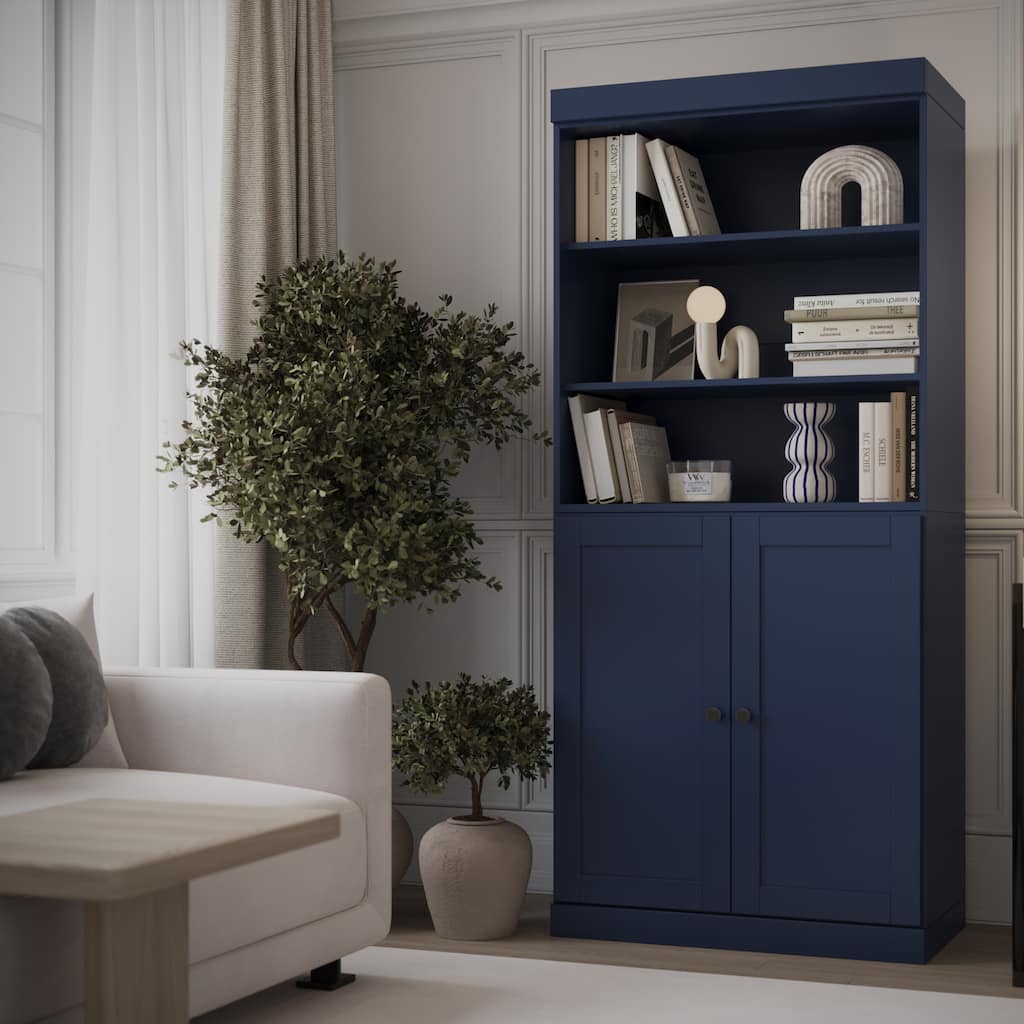 Palace Imports 100% Solid Wood 6-Shelf Bookcase with Shaker Doors and Adjustable Shelves