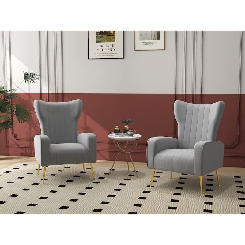 2 Set Velvet Accent Chair Upholstered Living Room Arm Chair - GRAY
