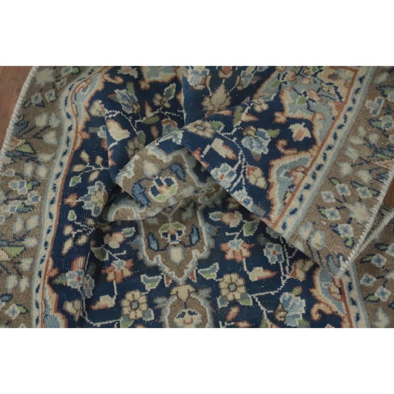 Hand Knotted Oriental 100% Wool Carpet Traditional Floral Navy Blue & Blues Kerman Area Rug - 2' 10'' X 1' 10''