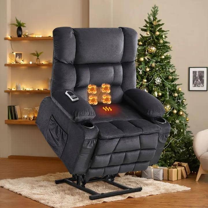 Dual Motor Power Lift Recliner Chair, Lay Flat Lift Chair w/Heat and Massage & Cup Holders, Extra Wide Recliner for Big People