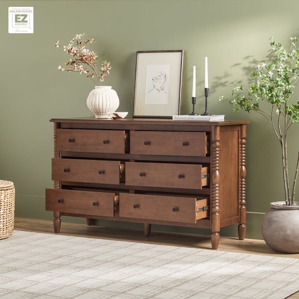 walker edison dresser Easy Assembly 6-Drawer with Wood-Turning Details The dresser has six drawers Walker Edison Furniture Company Classic