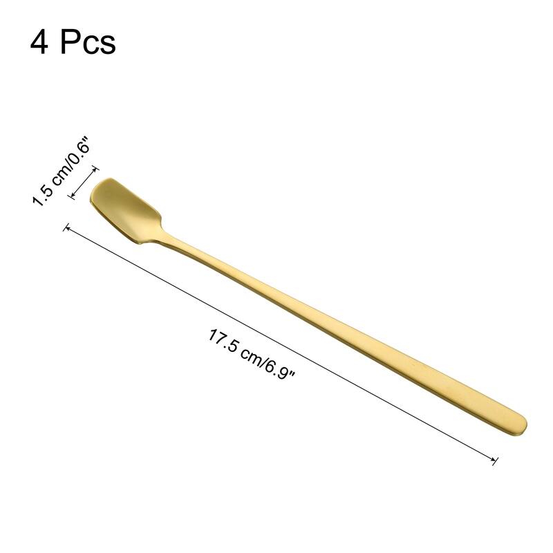 4pcs Espresso Spoons Stainless Steel Square Coffee Spoon - Gold Tone - 6.9 Inch