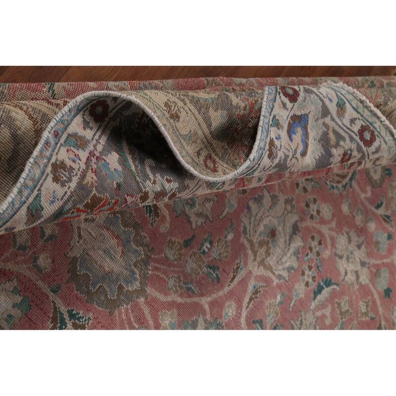 Distressed Tabriz Persian Vintage Rug Handmade Wool Carpet - 9'7"x 10'8"