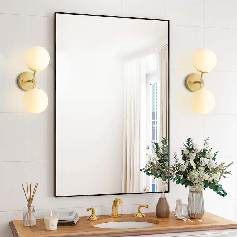 2-Light Modern Metal & Glass Wall Sconce with Two-Globe Shades for Bedroom & Living Room - 1 Light