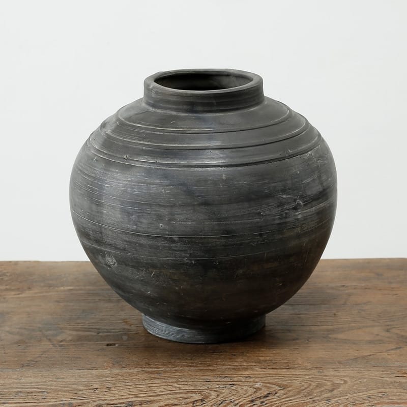 11 in Tall Round Earthy Gray Vase with Three Lines