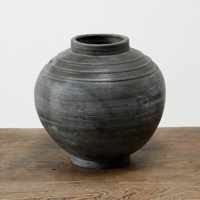 11 in Tall Round Earthy Gray Vase with Three Lines
