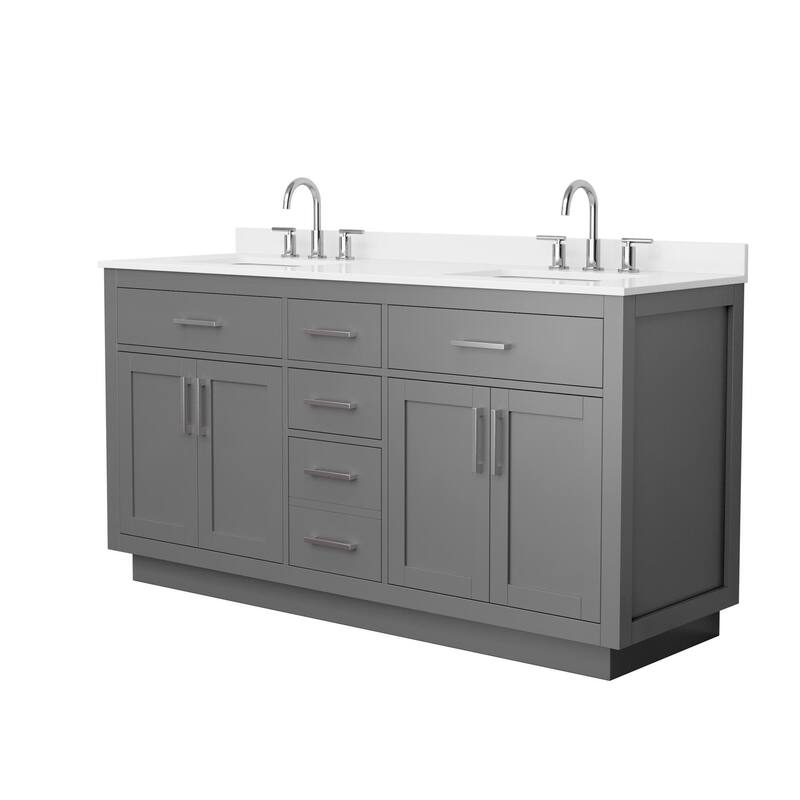 Wyndham Collection WCG262666D-QTZ-US3MXX Beckett TK 66" Free Standing - Dark Gray / White Quartz Top / Brushed Nickel