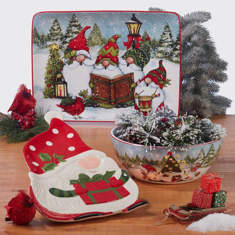Certified International Christmas Gnomes 9" Salad/Dessert Plates, Set of 4 Assorted Designs - 9-inch