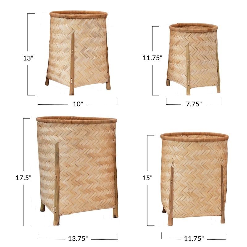 Woven Bamboo Baskets with Legs, Natural, Set of 4