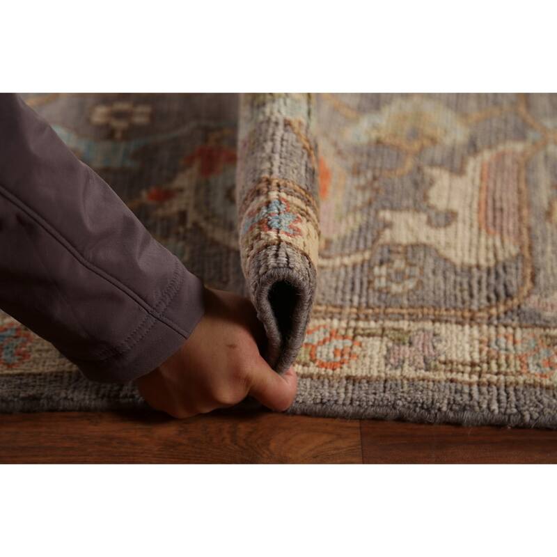 Vegetable Dye Oushak Turkish Large Area Rug Handmade Grey Wool Carpet - 10'2"x 13'9"
