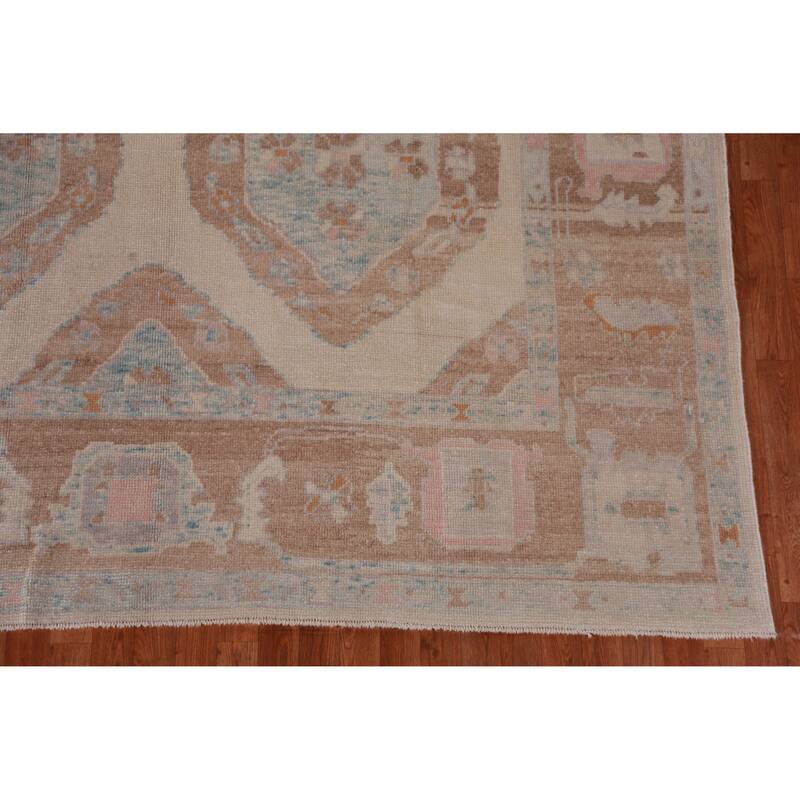 Hand Knotted Oriental 100% Wool Carpet Transitional Geometric Beige & Ivories Oushak Area Rug - 11' 10'' X 8' 6''