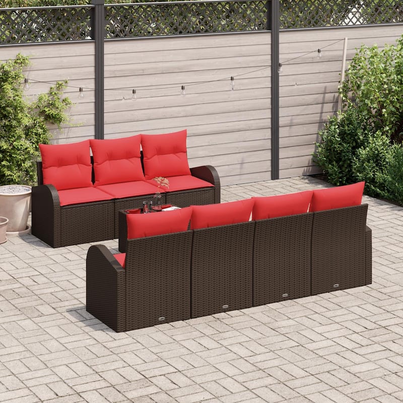 vidaXL 8 Garden Sofa Set with Cushions Black/Brown/Grey Poly Rattan - 92.1 x 24.4 x 27.2