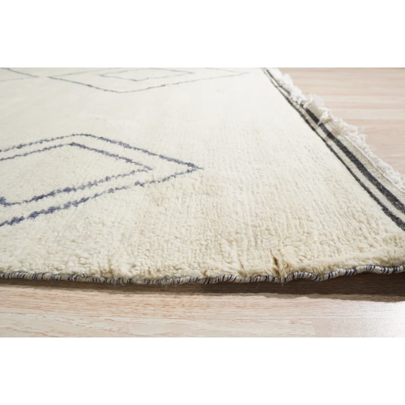 Ivory Hand Knotted Wool Moroccan Rug, 6' x 9', plush cozy floor accent - L