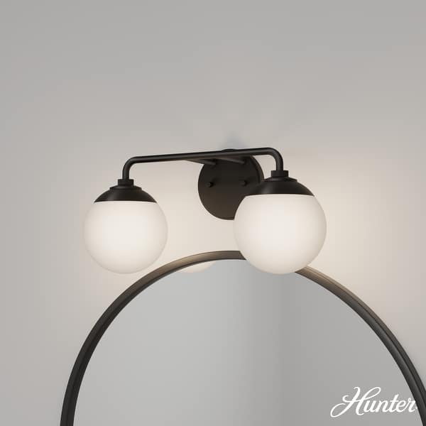 slide 2 of 10, Hunter Hepburn 2 Light Vanity Wall Light, Damp Rated - Vintage, Mid-Century Modern, Glam Matte Black