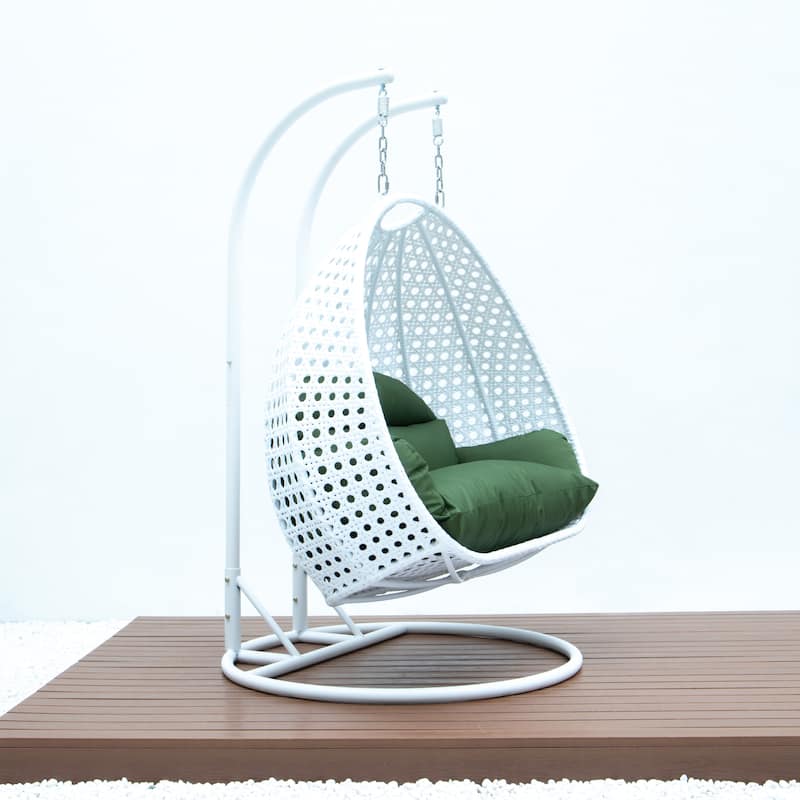 Egg-Shaped Swing Chair with Stand 2-Person Outdoor Patio Swing - Iron Frame & All-Weather Washable Cushions