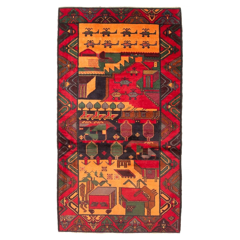 ECARPETGALLERY Hand-knotted Teimani Red Wool Rug - 3'6 x 6'6 - Red - 3'6 x 6'6
