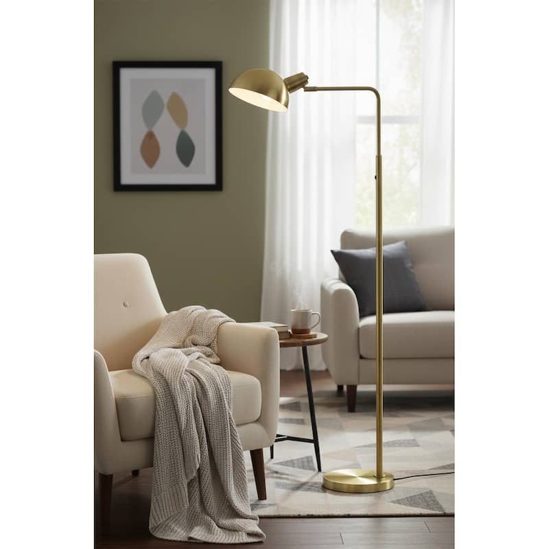 1-Light Satin Brass Metal Floor Lamp With A Metal Shade
