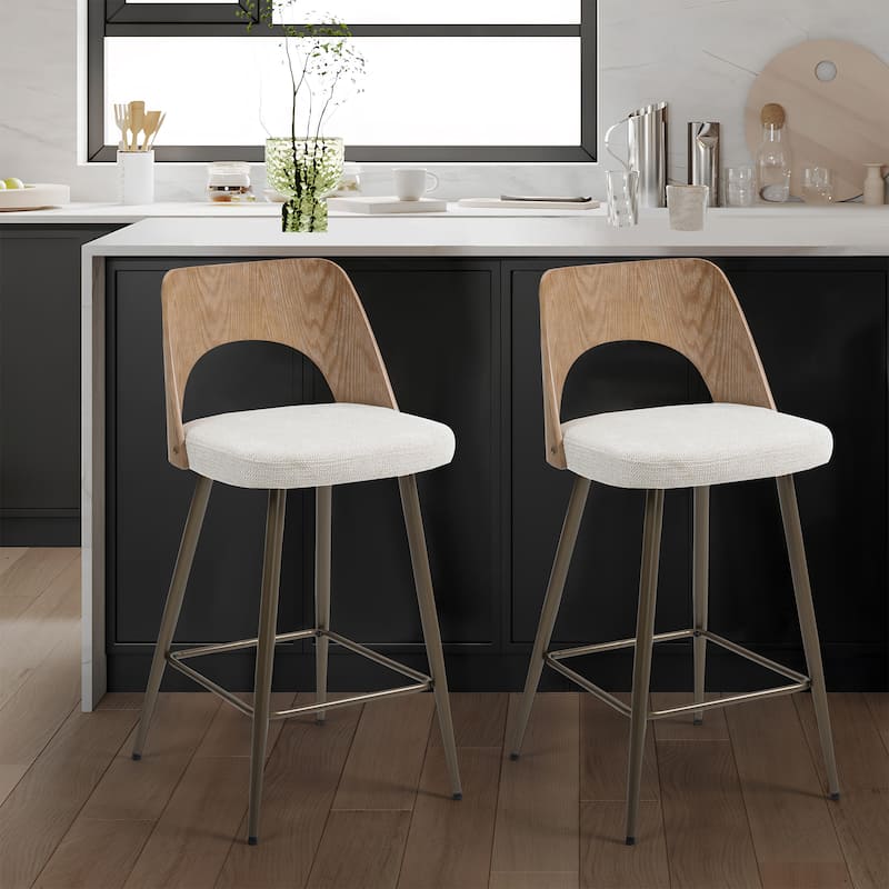 Set of 2 Bethan Beige Boucle Fabric Counter Stool with Wood Back