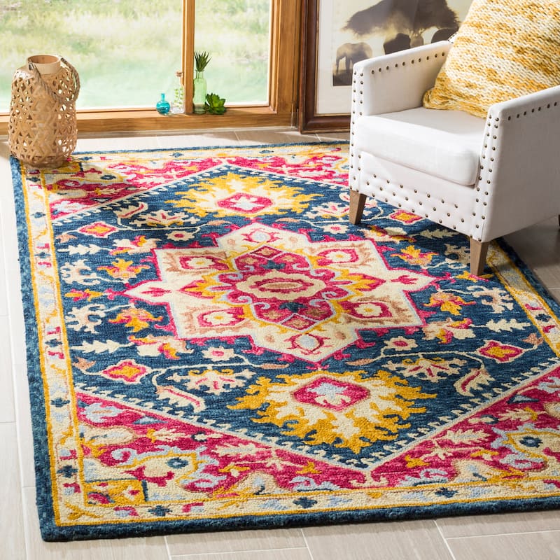 SAFAVIEH Handmade Aspen Garyfalia Boho Tribal Wool Rug - 5' x 8' - Navy/Fuchsia