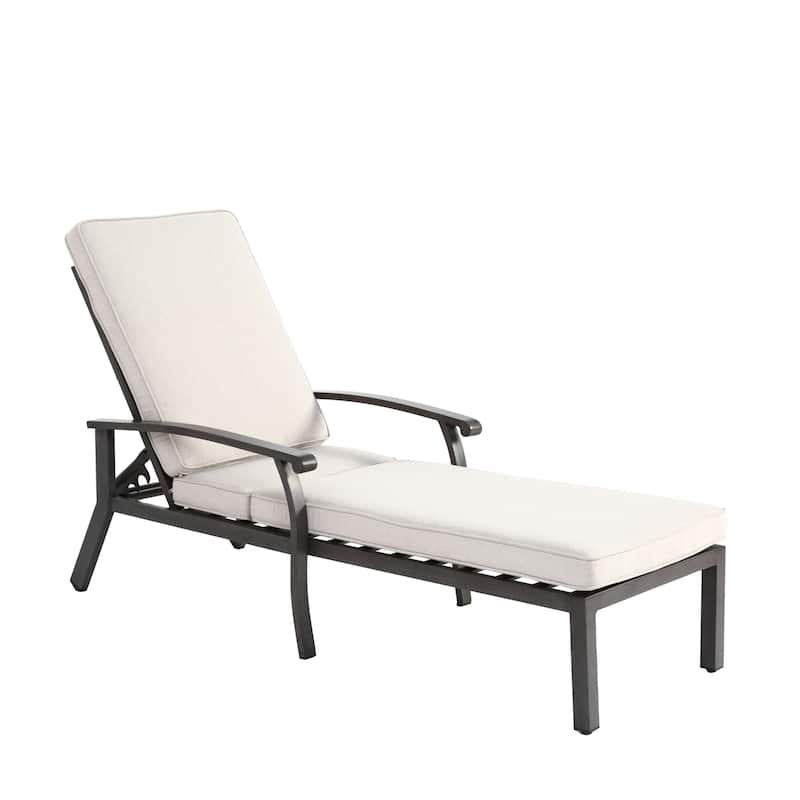 3-Piece Outdoor Cast Aluminum Chaise Lounge Chair Set with Side Table