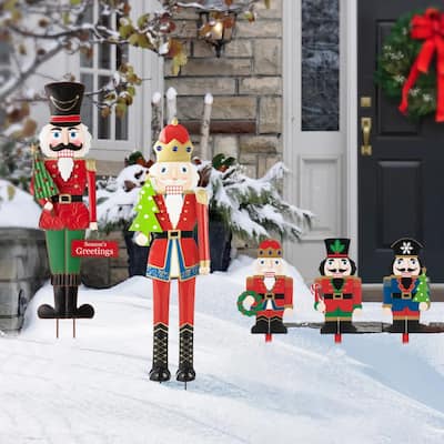 Glitzhome Christmas Nutcracker Yard Stakes Standing Hanging Decor(2-3 Functions)