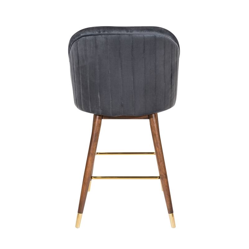 Porthos Home Olea Velvet Upholstered Bar Stools with Rubberwood Legs, Set of 2