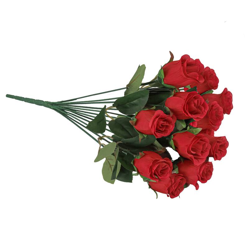 Set of 2 Red Artificial Rose Bud Flower Stem Bush Bouquet 19.5in - 19.5" L x 12" W x 12" DP