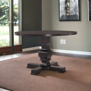 HomeRoots 47" Black Rounded Solid Wood Pedestal Base Dining Table - Bed ...