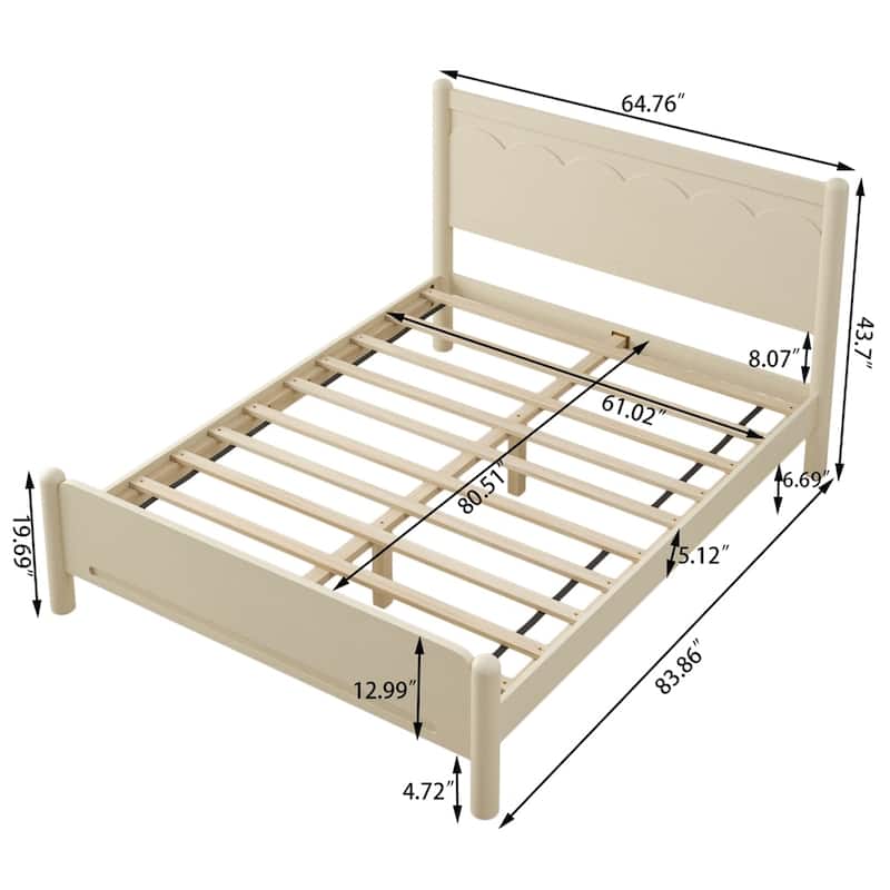 Wood Platform Bed Frame with Headboard and Wooden Slat Support