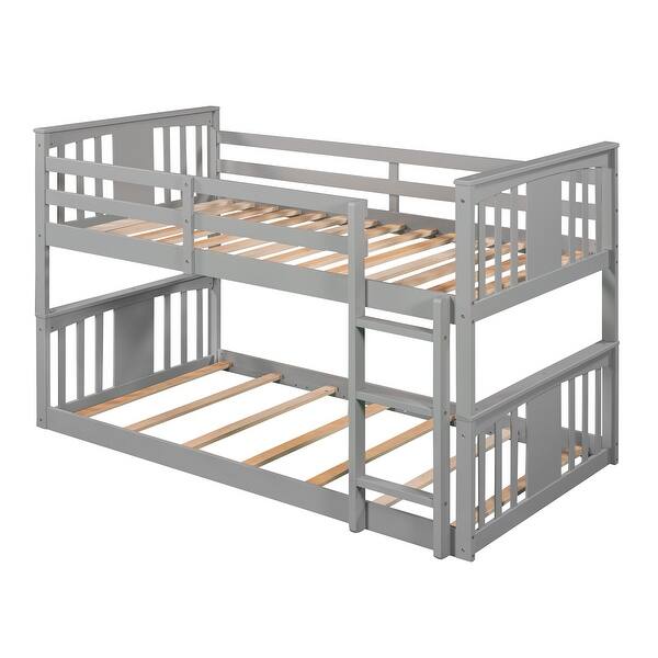 slide 2 of 12, Lobin Style Twin Over Twin Wood Bunk Bed with Ladder Gray