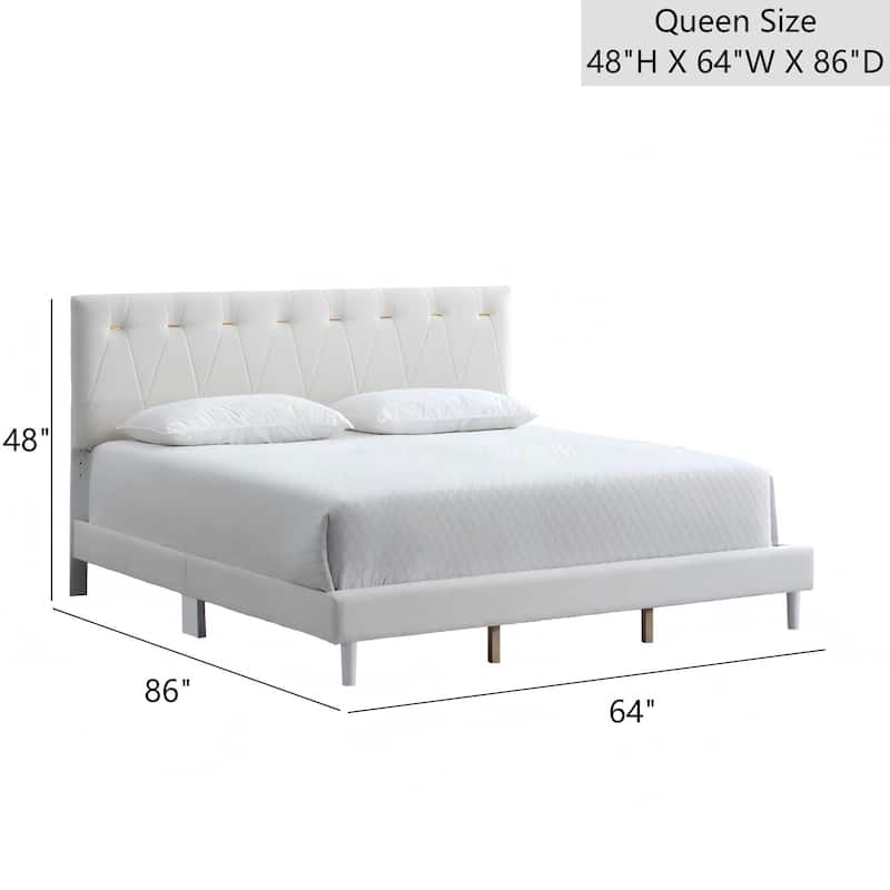 Queen Platform Bed in Wheat with Tufted Fabric and Adjustable Headboard