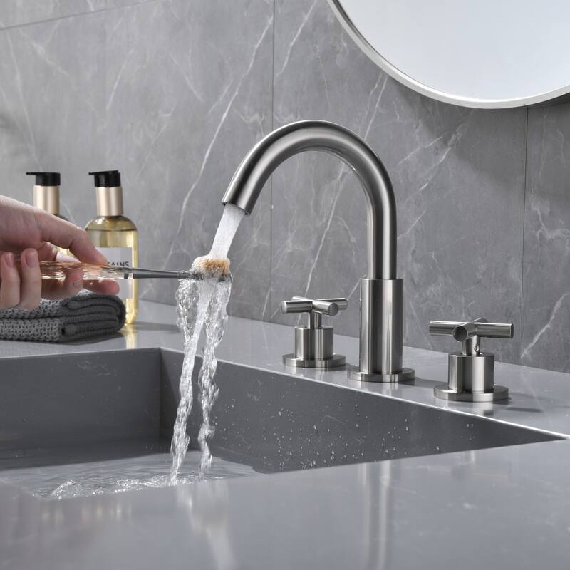 Modland 8 Inch Widespread Bathroom Faucet with 360°Swivel Spout and Dual Cross Handles