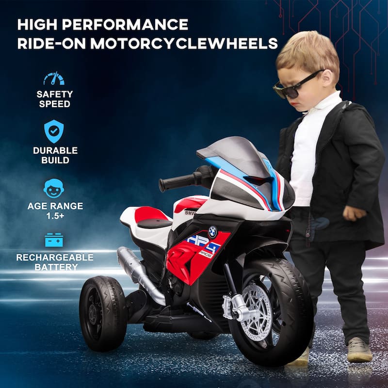 Red Electric Motorcycle with 2 Training Wheels, 6V Kids Motor Vehicle Toy with Headlights, Exclusive Child Car with Horn