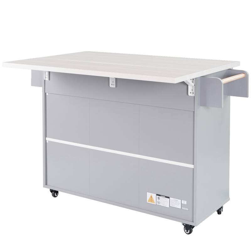 Anmytek Walnut Rolling Kitchen Island Cart Storage Cabinet with Stainless Steel Top,Spice Rack , Towel Rack