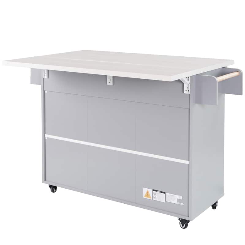 Rolling Kitchen Island with Trash Can Storage Cabinet, Kitchen Cart with Drop Leaf, Spice Rack, Towel Rack and Drawer