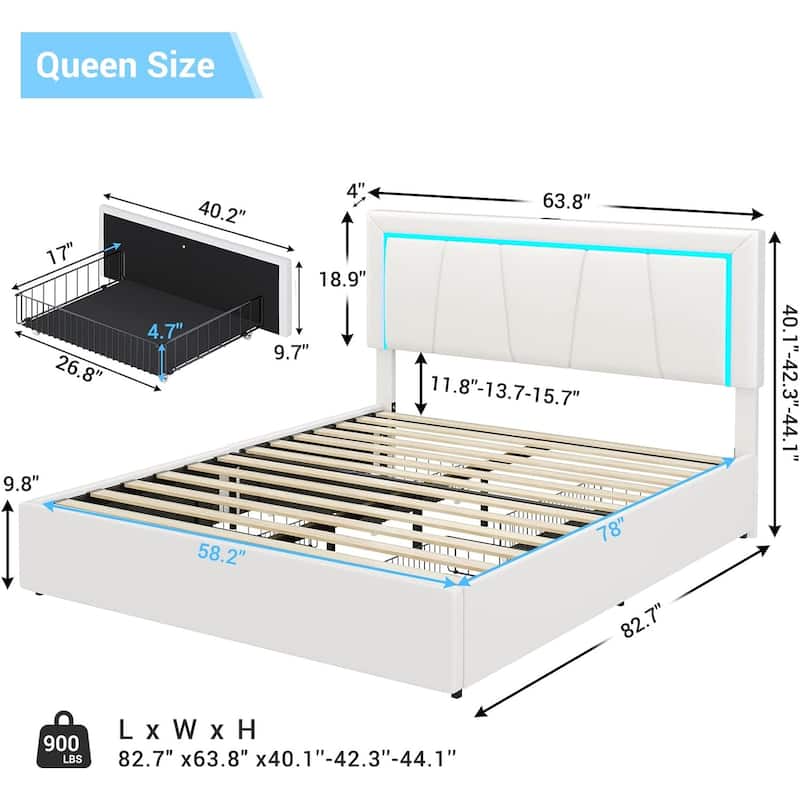 Bed Frame with 4 Storage Drawers1 USB /Type-C Charging Station