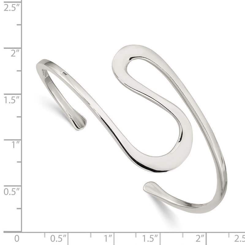 Curata 925 Sterling Silver 12mm Open Abstract Wide Cuff Stackable Bangle Bracelet