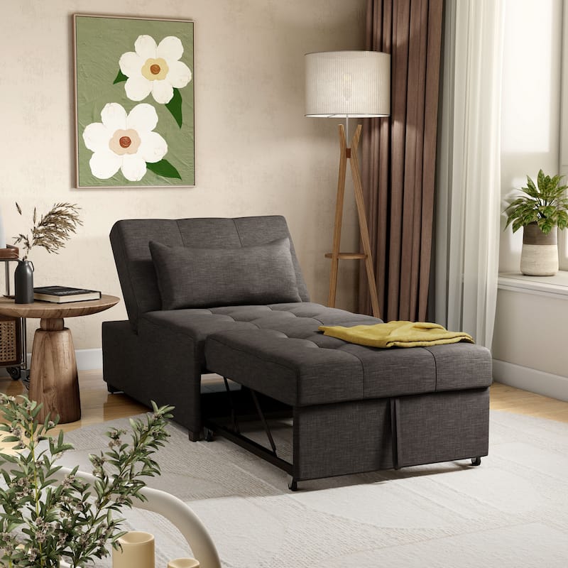 Jave Contemporary Fabric Convertible Tufted Futon Chair by Furniture of America - Dark Grey