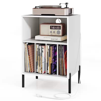 Gymax Record Player Stand w/Charging Station 5 Storage Compartments