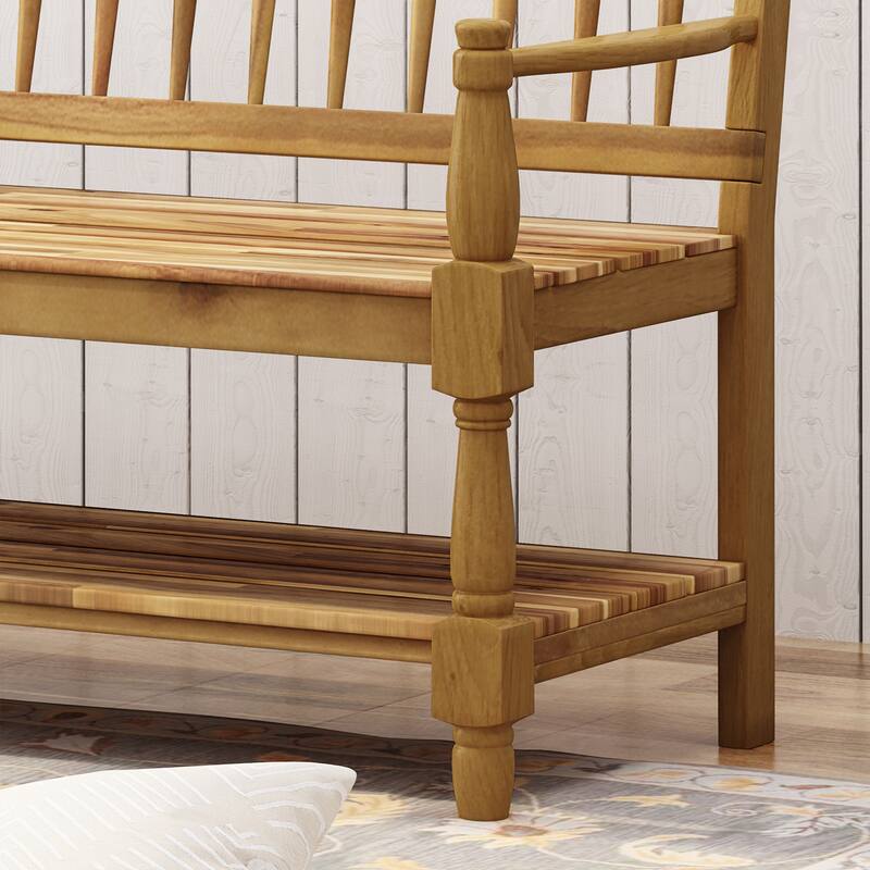 Lennon Acacia Wood Bench with Shelf by Christopher Knight Home