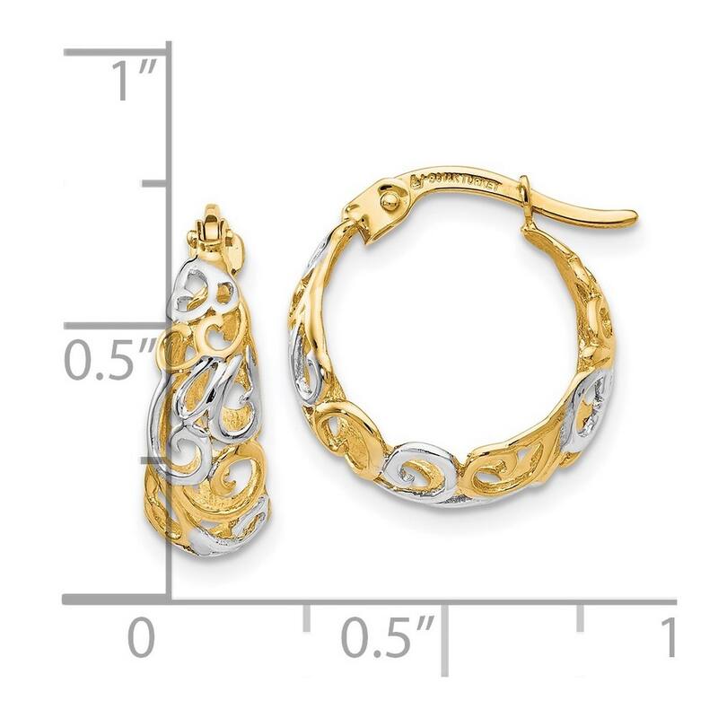 Curata 14k Two tone Gold Filigree Puff Hoop Earrings - 16x6mm