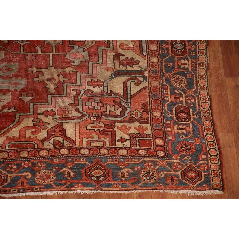 Pre-1900 Antique Vegetable Dye Heriz Serapi Persian Wool Carpet - 9'2" x 10'10"