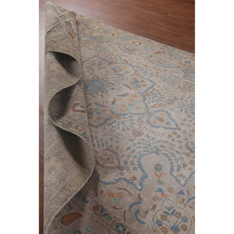 Antique Floral Distressed Tabriz Persian Rug Hand-knotted Wool Carpet - 6'8" x 10'0"