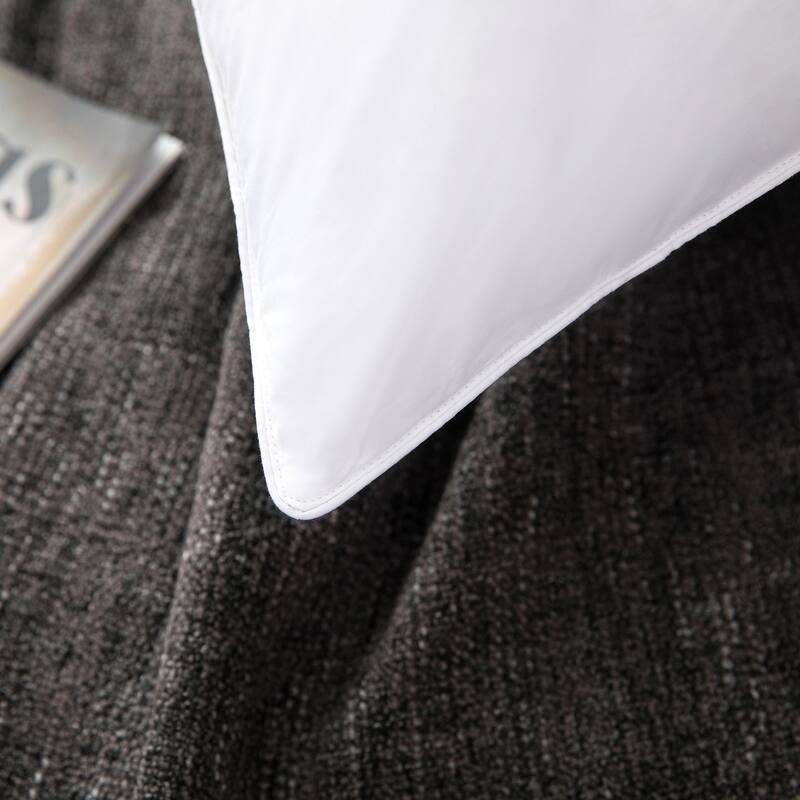 2 Pack Soft Gusseted Goose Feather Down Bed Pillows - White