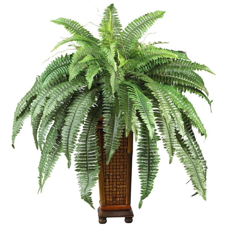 Silk Fern Plant with Wood Vase - 32" Artificial Tropical Decor for Home Office Living Room - 2.75ft.