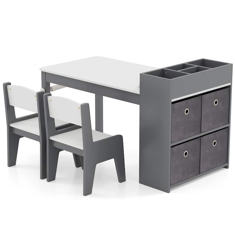 Costway Kids Art Table & Chairs Set with Paper Roll Wooden Craft Study - See Details